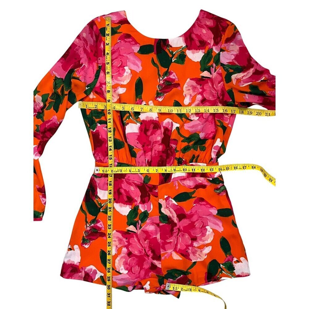Lulus Sweetest Song Orange Floral Backless Long Sleeve Romper Size M NWT - Picture 9 of 9